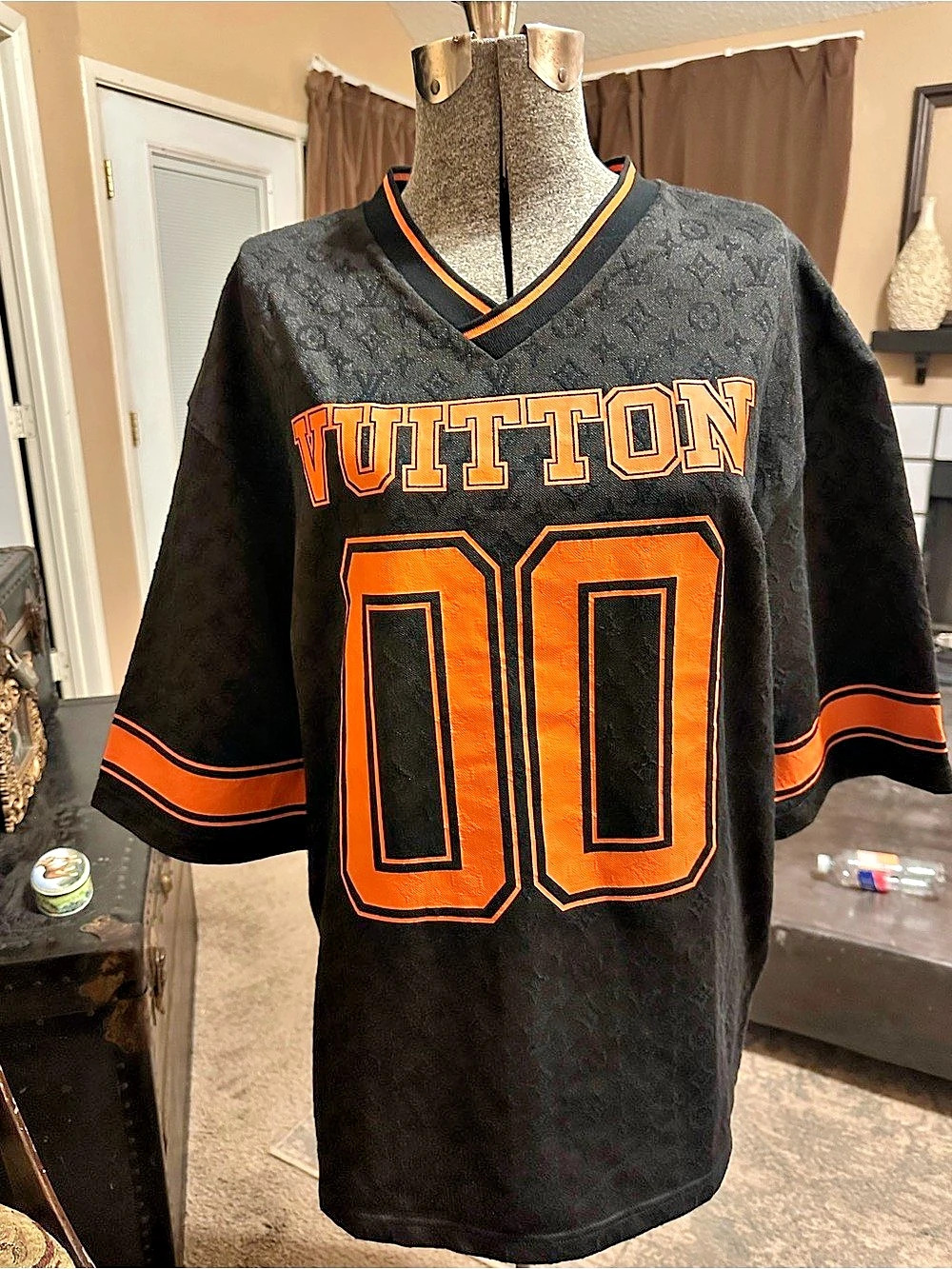 LV Black & Orange Monogram Football Jersey S